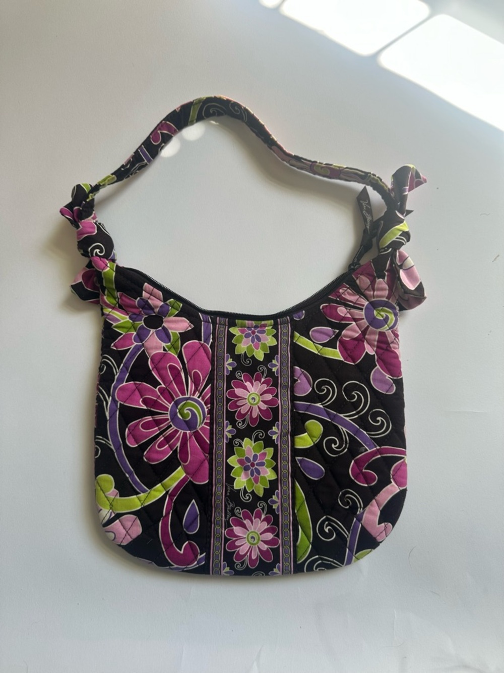 Vera Bradley Quilted Floral Shoulder Bag - Black with Pink & Green